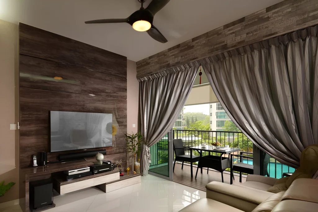 Custom Night curtains installed in a modern Singapore living room